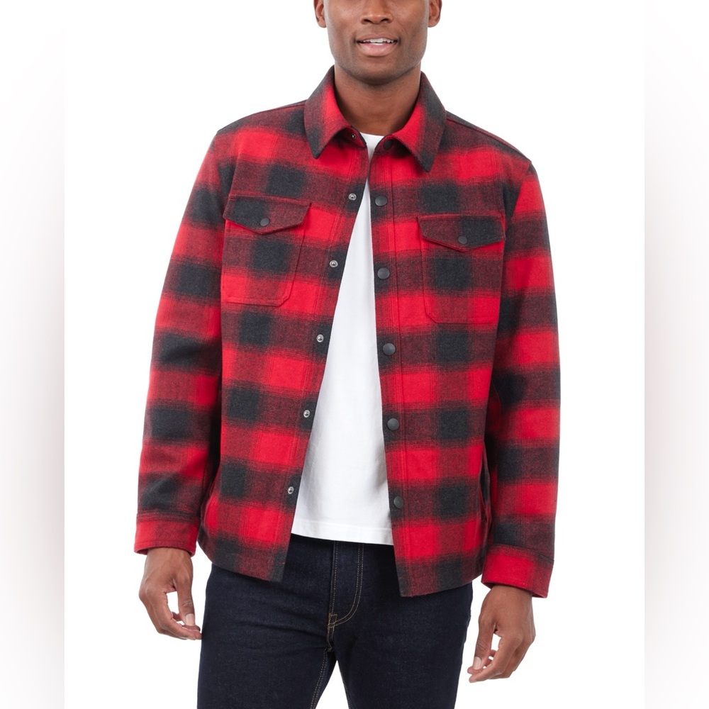 NWT $225 Lucky Brand Men's Quilted Wool Shirt Jacket Red Plaid Size Medium NEW